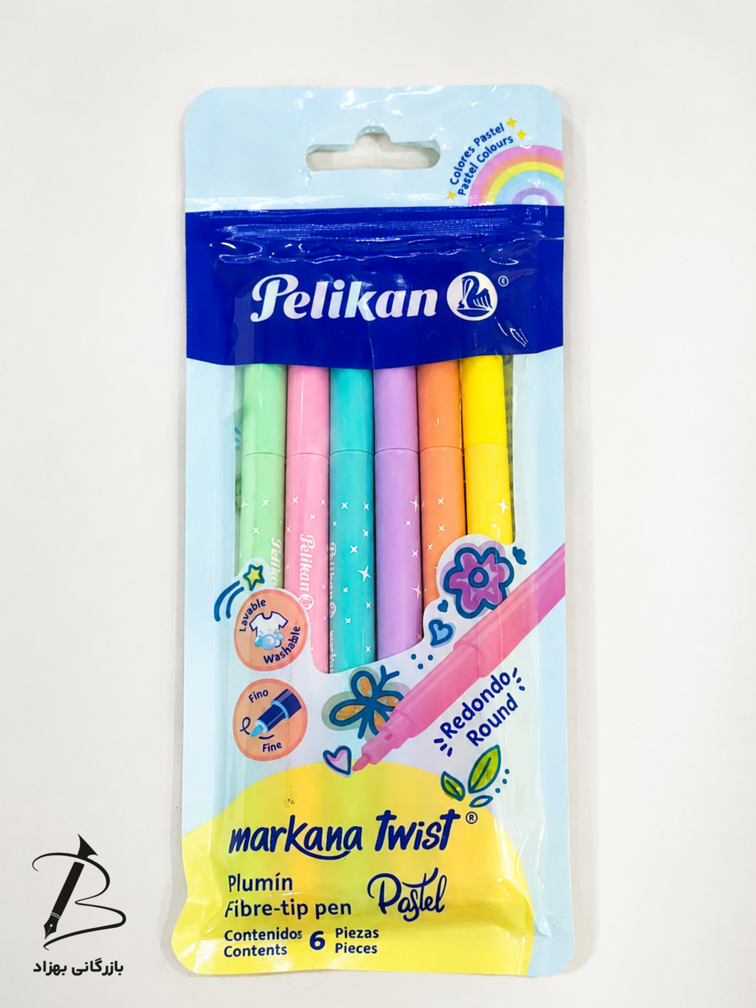 ماژیک ۶ رنگ پاستلی پلیکان مدل markana Twist نوک ظرف
